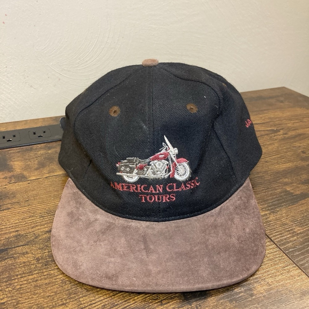American Classic Tours VTG Motorcycle Hat Suede Brim Jackson Hole WY Telluride